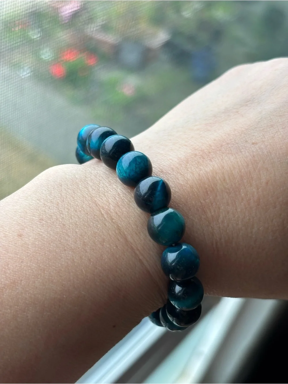 10mm Blue Tiger Eye Beaded Bracelet - Women Jewelry